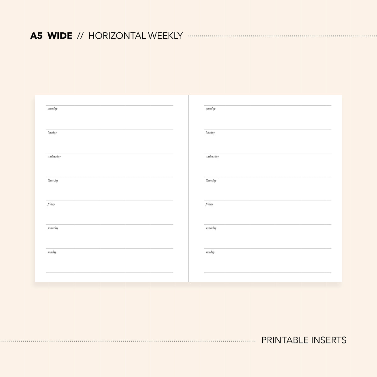 A5 Wide Rings // Instant Download / Planner Printable Inserts / WO1P ...