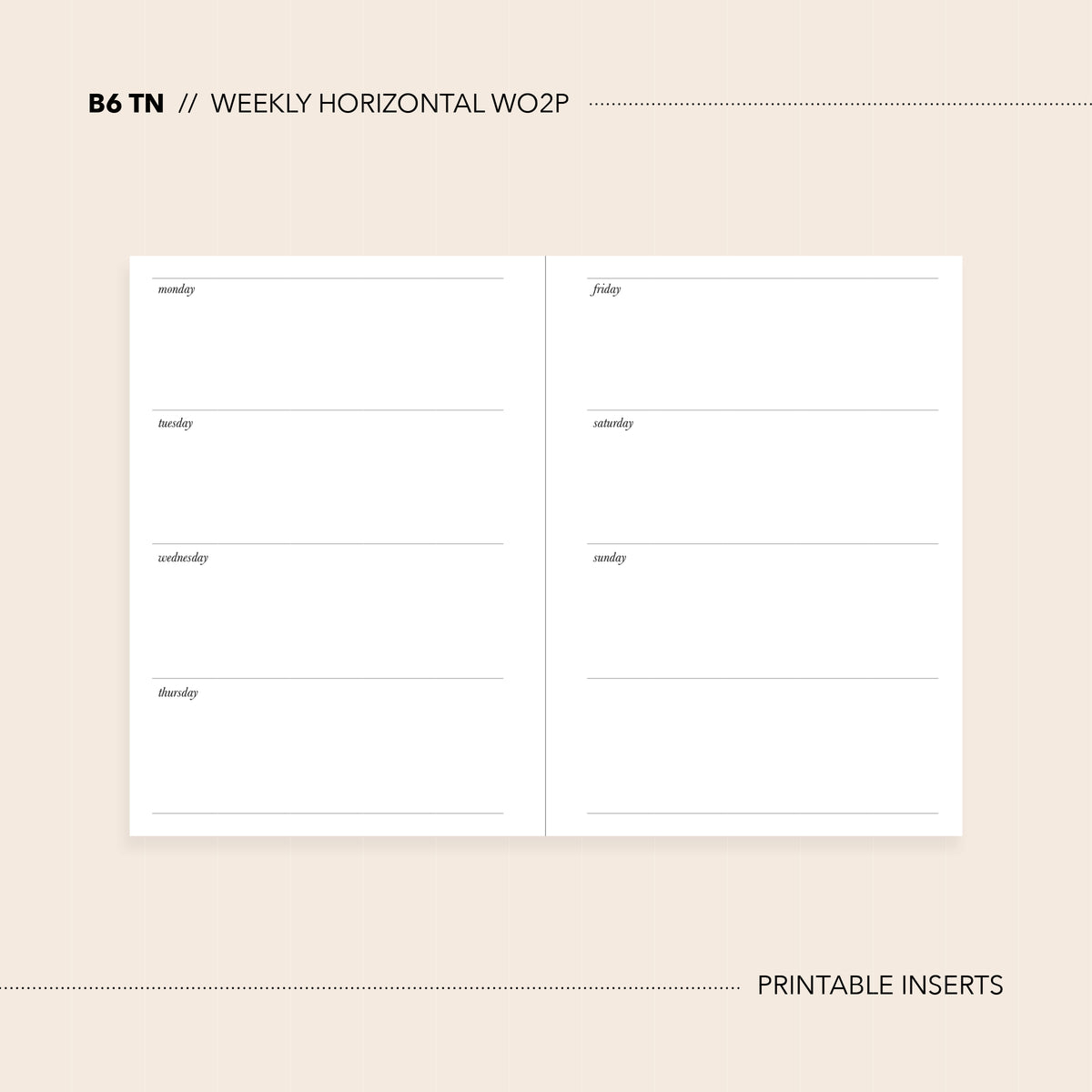B6 TN // Instant Download / Planner Printable Inserts / WO2P / Weekly ...