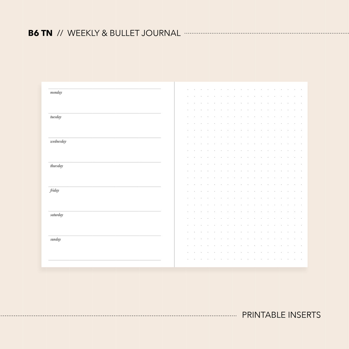 B6 TN // Instant Download / Planner Printable Inserts / Weekly and Bul ...