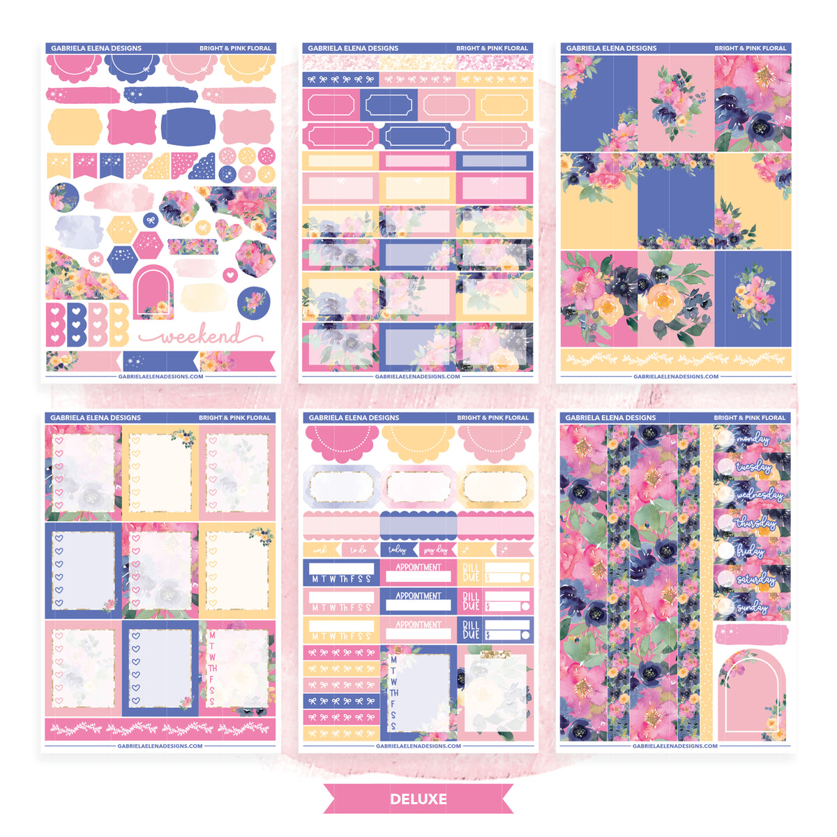 Bright and Pink Floral // Deluxe Sticker Kit / FOIL Gabriela Elena