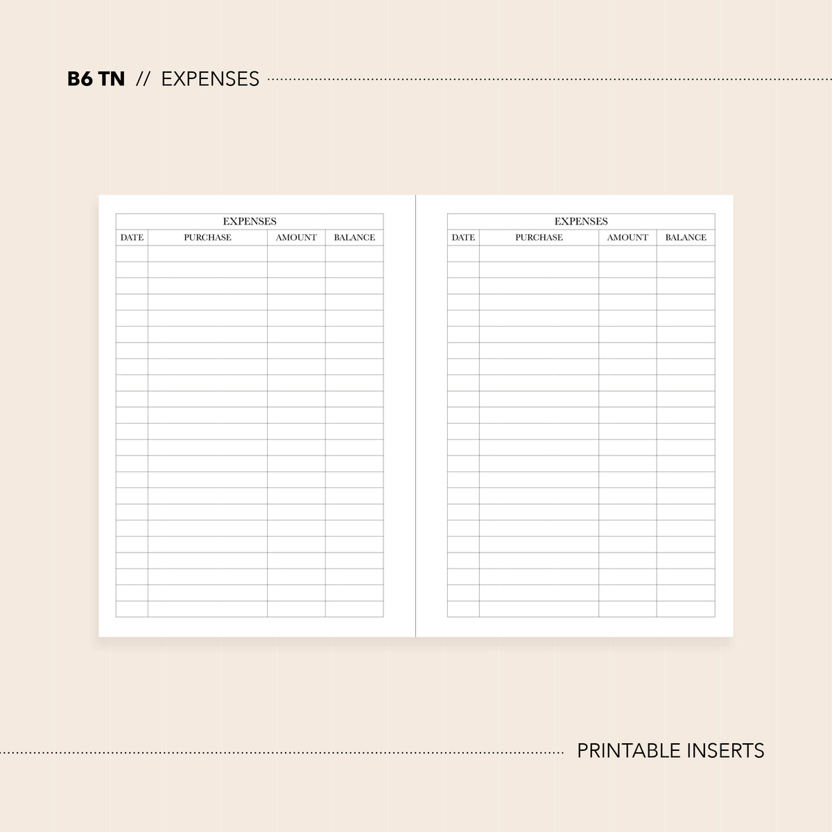 B6 TN // Instant Download / Planner Printable Inserts / Expenses ...