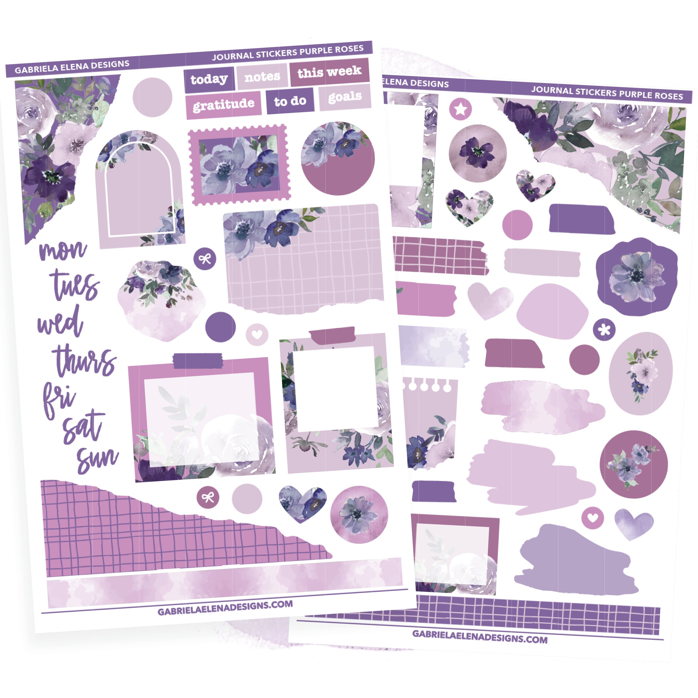 Purple Roses // Journaling Stickers – Gabriela Elena Designs